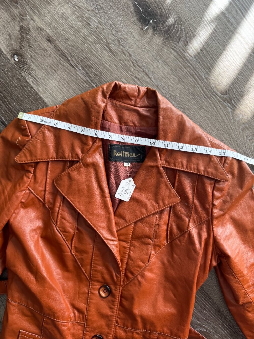 Vintage 1970s Reitmans Leather Jacket | Cognac Brown Western Boho Belted S - Picture 6 of 13